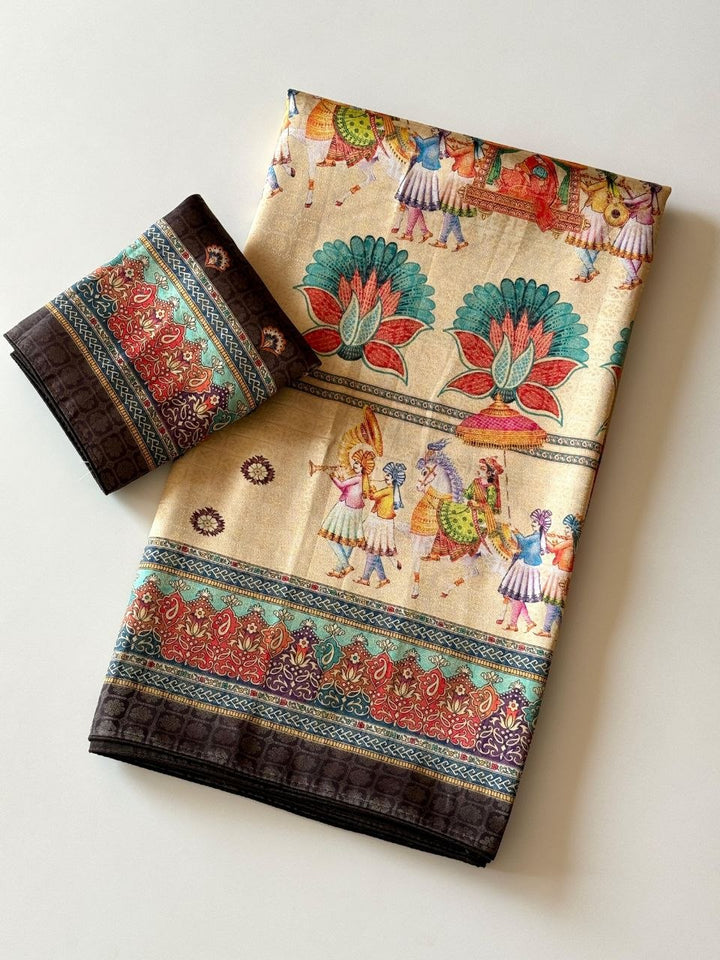 Royal Heritage Digital Print Saree - BLACK