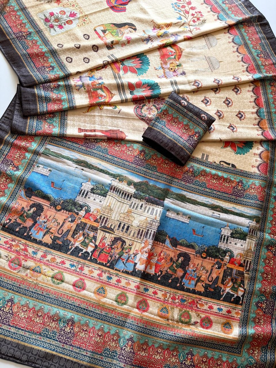 Royal Heritage Digital Print Saree - BLACK