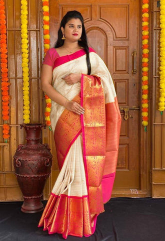 Festive Wear Kanjivaram Woven Silk Saree With Blouse Piece