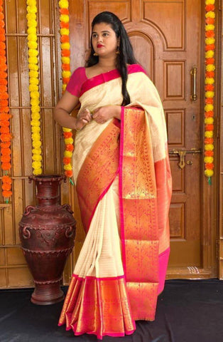 Festive Wear Kanjivaram Woven Silk Saree With Blouse Piece