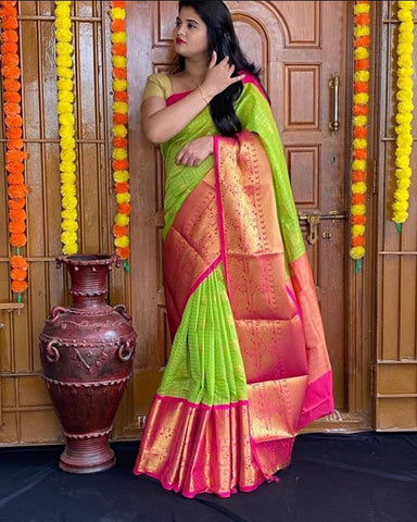 Festive Wear Kanjivaram Woven Silk Saree With Blouse Piece