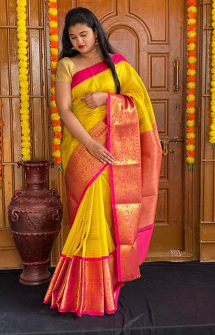 Festive Wear Kanjivaram Woven Silk Saree With Blouse Piece