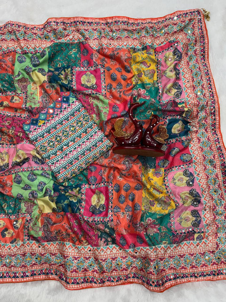 Noor-e-Mirror Chinnon Saree- pink