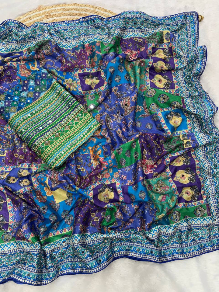 Noor-e-Mirror Chinnon Saree- Blue