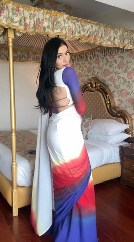 1-Min Georgette Ready To Wear Saree With Blouse Piece
