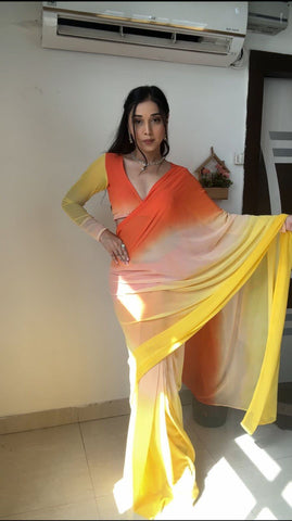 1-Min Georgette Ready To Wear Saree With Blouse Piece