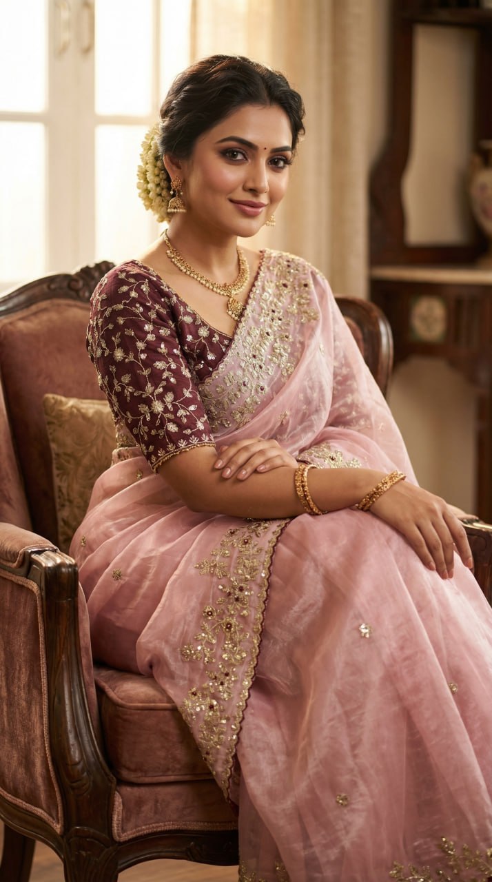Designer Fandy Satin Saree with 3mm Sequins Pallu &amp; Cutwork Border – LIGHT PINK