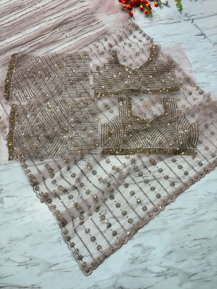 Luxury Sequins Work Butterfly Net Saree with Heavy Designer Blouse –  ROSE GOLD