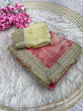 Elegant Fandy Satin Saree with Sequins Butti & Designer Lace Border – PINK