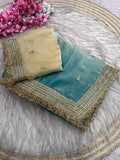 Elegant Fandy Satin Saree with Sequins Butti & Designer Lace Border – SKY BLUE