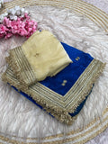 Elegant Fandy Satin Saree with Sequins Butti & Designer Lace Border – BLUE