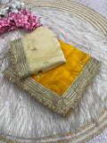 Elegant Fandy Satin Saree with Sequins Butti & Designer Lace Border – YELLOW