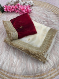 Elegant Fandy Satin Saree with Sequins Butti & Designer Lace Border – WHITE