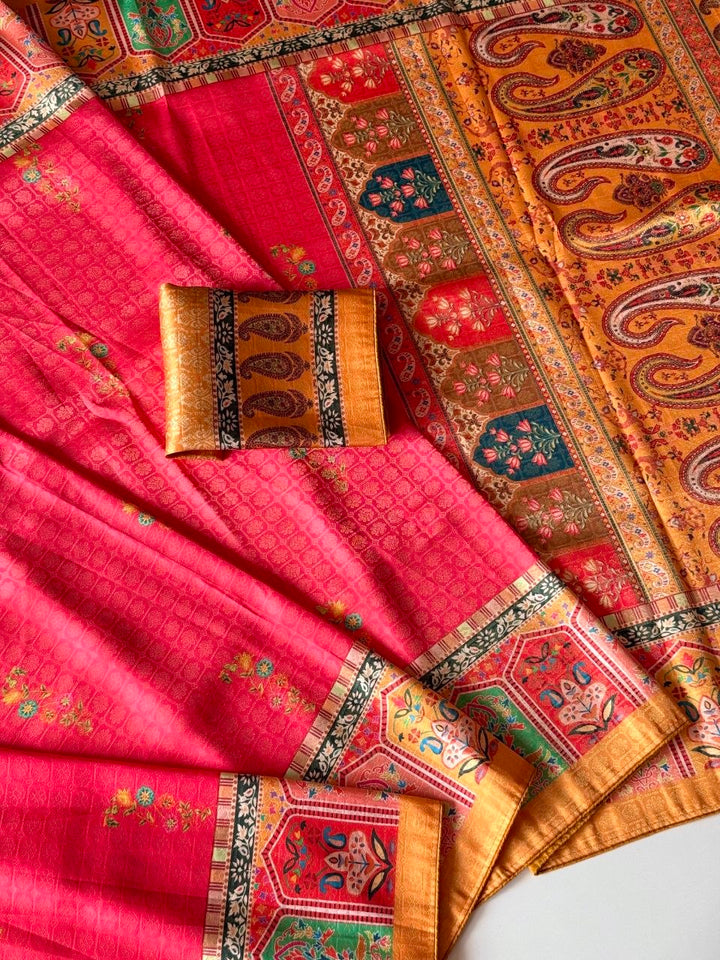 Rajwada Digital Print Saree - PINK