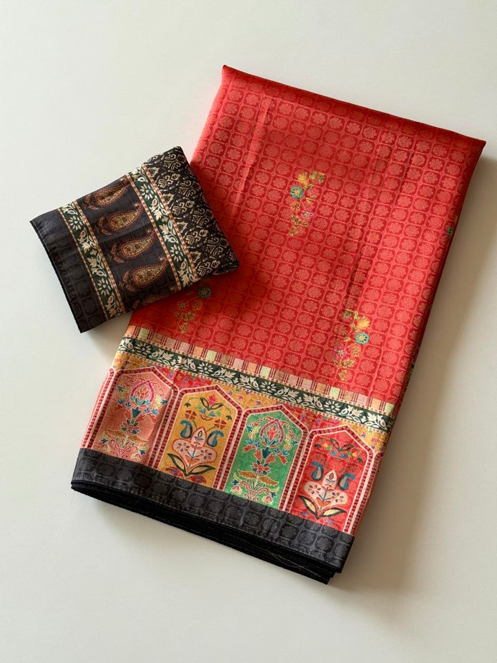 Rajwada Digital Print Saree - RED