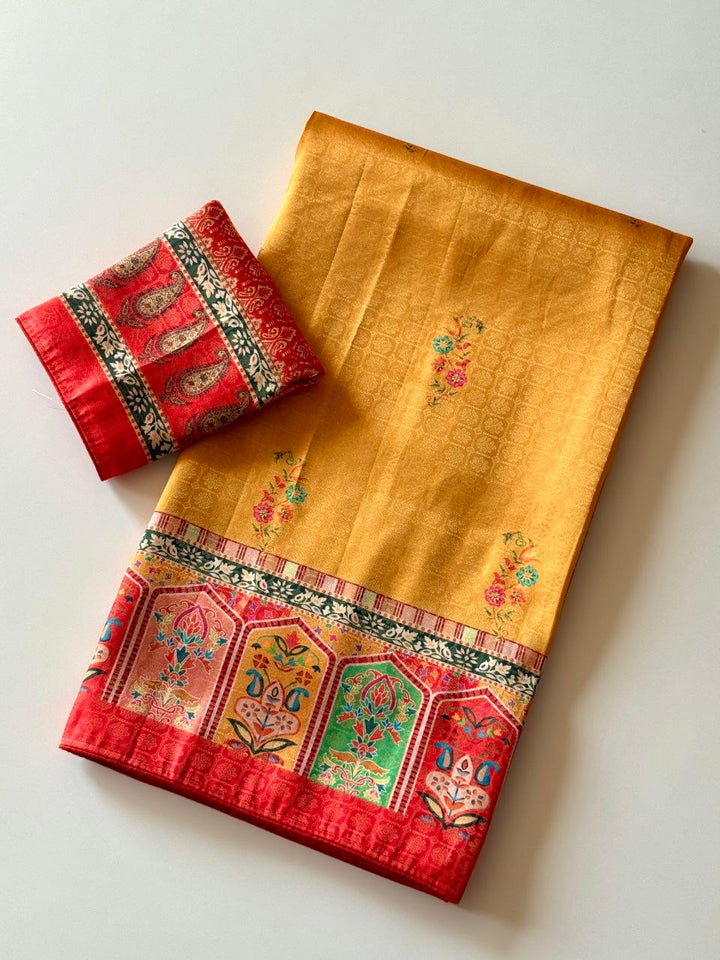 Rajwada Digital Print Saree - YELLOW