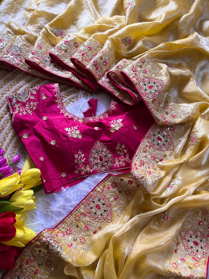 Royal Golden Fandy Silk Saree - YELLOW