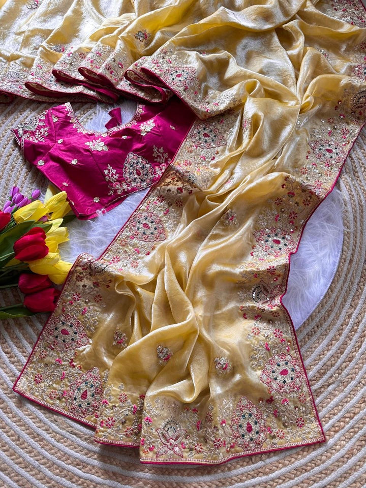 Royal Golden Fandy Silk Saree - YELLOW