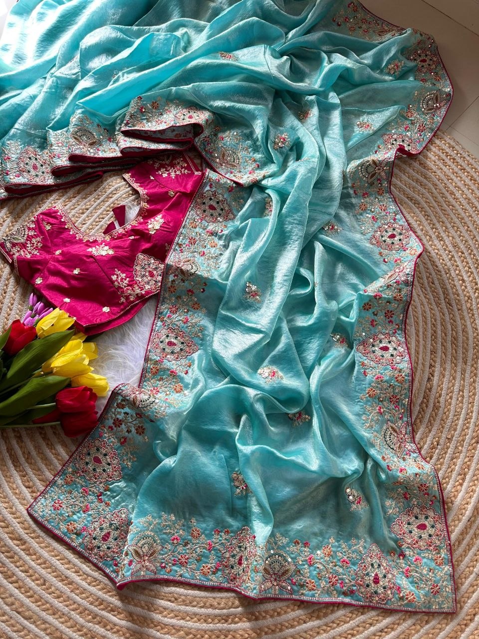Royal Golden Fandy Silk Saree - SKY