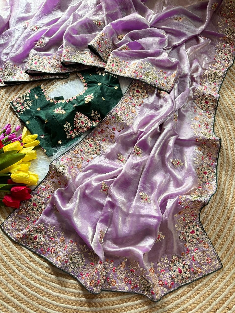 Royal Golden Fandy Silk Saree - LIGHT PURPLE