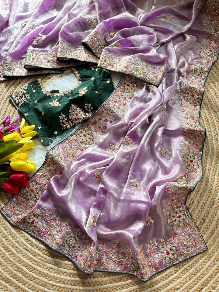 Royal Golden Fandy Silk Saree - LIGHT PURPLE