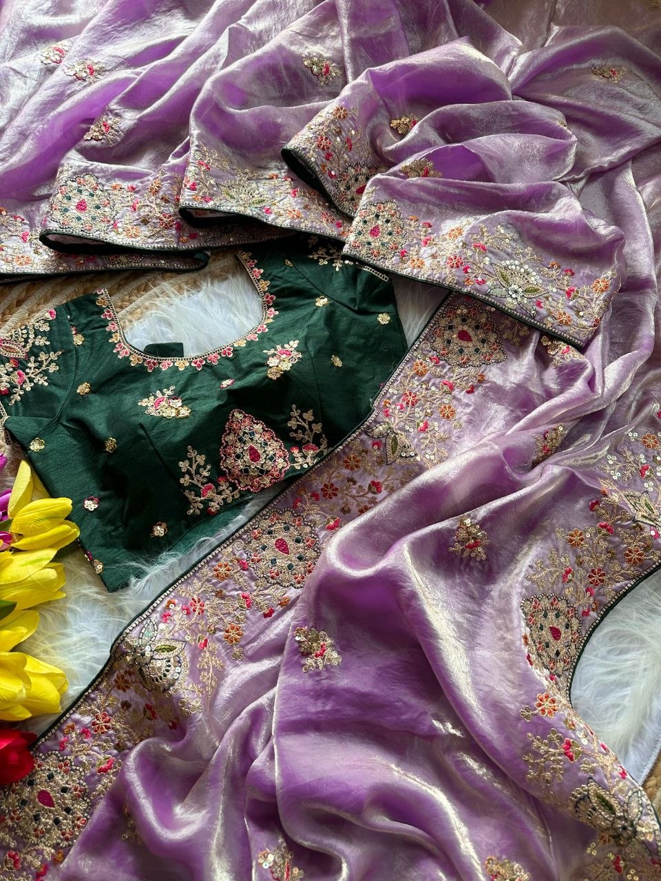 Royal Golden Fandy Silk Saree - LIGHT PURPLE