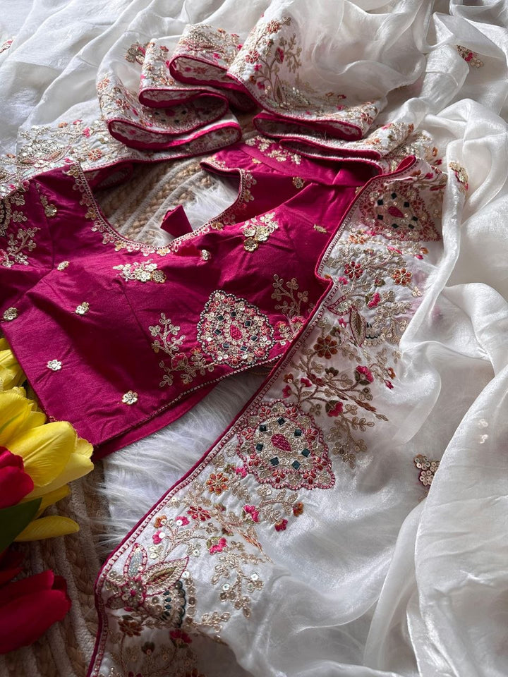 Royal Golden Fandy Silk Saree - WHITE