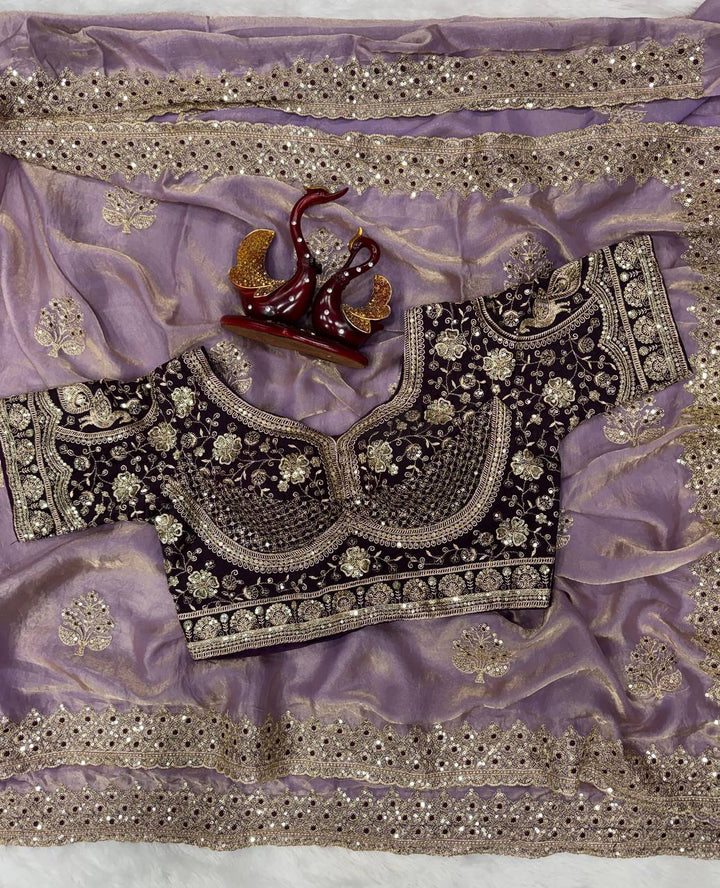 Zarmina Royale Satin Saree- Purple