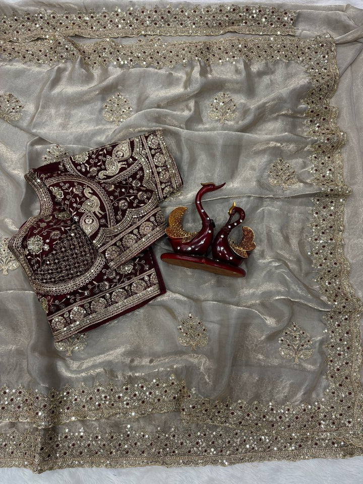Zarmina Royale Satin Saree- Off white