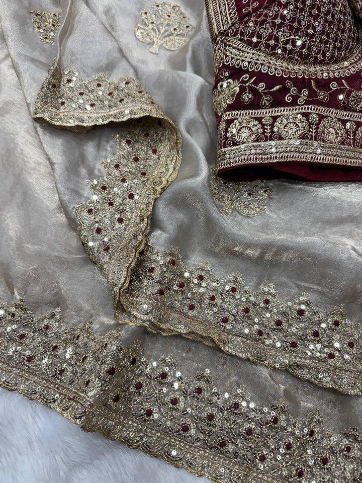 Zarmina Royale Satin Saree- Off white