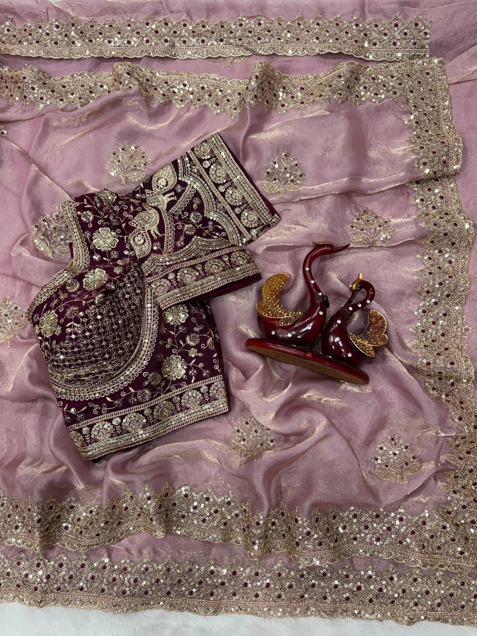 Zarmina Royale Satin Saree- Pink