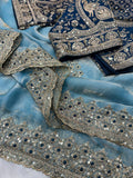 Zarmina Royale Satin Saree- Sky blue