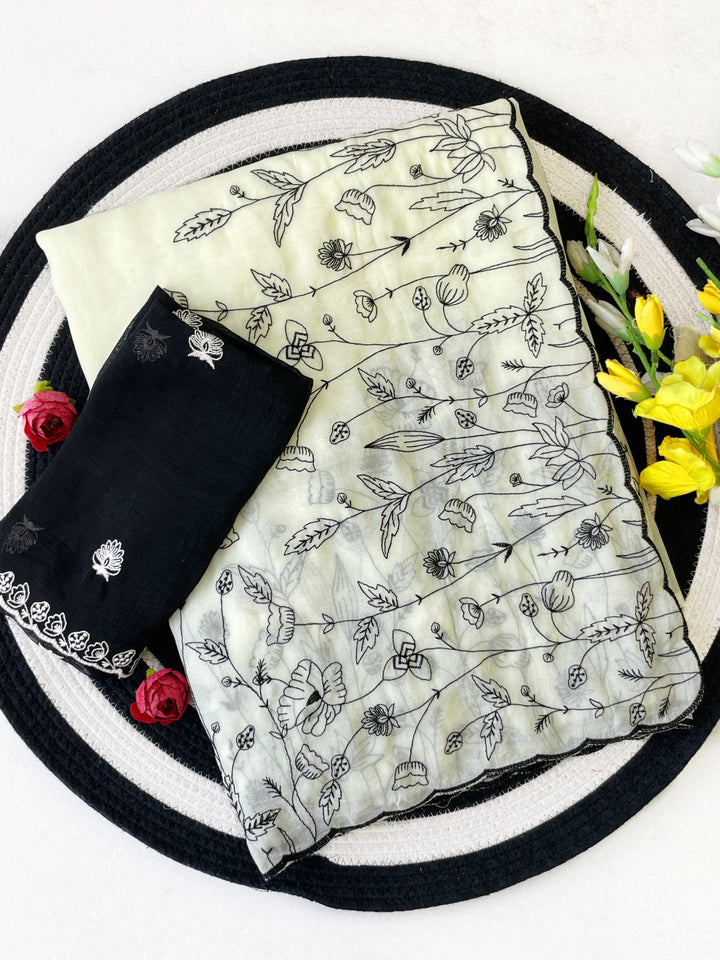 Floral Grace Premium Crunchy Fabric Saree With Rich Thread Embroidery &amp; Designer Pallu