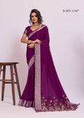 Royal Weaving Chinno Fabric Saree With Floral Pallu & Rich Heavy Border - PURPLE