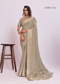 Royal Weaving Chinno Fabric Saree With Floral Pallu & Rich Heavy Border - SOFT GOLD