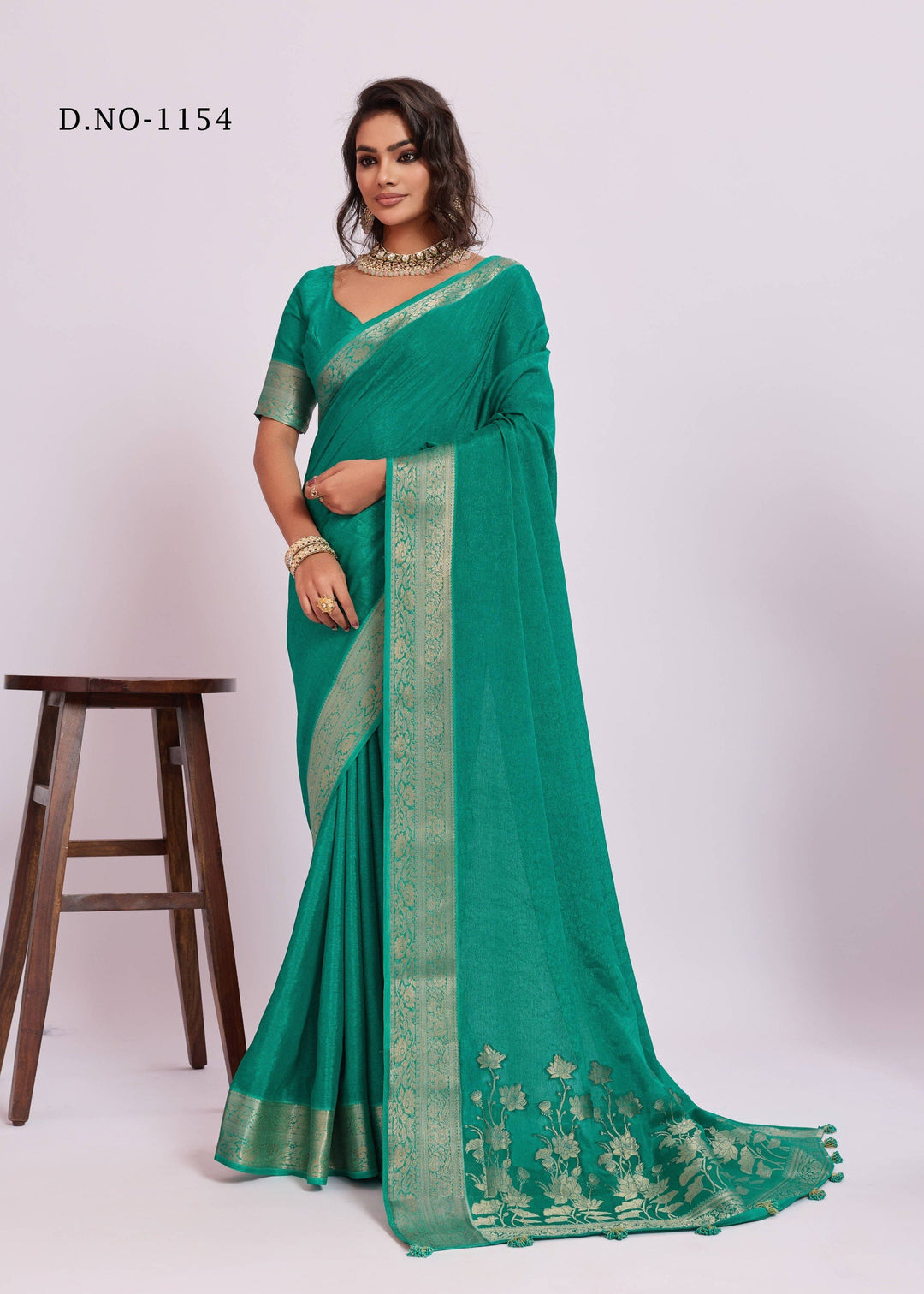 Royal Weaving Chinno Fabric Saree With Floral Pallu &amp; Rich Heavy Border - SEA GREEN