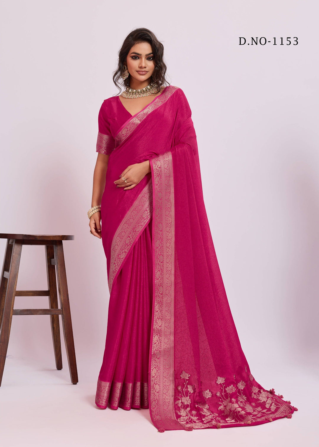 Royal Weaving Chinno Fabric Saree With Floral Pallu &amp; Rich Heavy Border - PINK