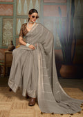 Premium Tusser Weaving Saree with Zari Border & Digital Blouse -GRAY