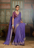 Premium Tusser Weaving Saree with Zari Border & Digital Blouse -PURPLE
