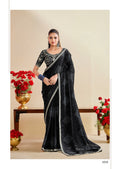 Premium Georgette Bandhani Print Saree with Sequin Embroidery Border & Heavy Designer Blouse -BLACK