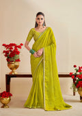 Premium Georgette Bandhani Print Saree with Sequin Embroidery Border & Heavy Designer Blouse -PARROT