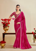 Premium Georgette Bandhani Print Saree with Sequin Embroidery Border & Heavy Designer Blouse -PINK