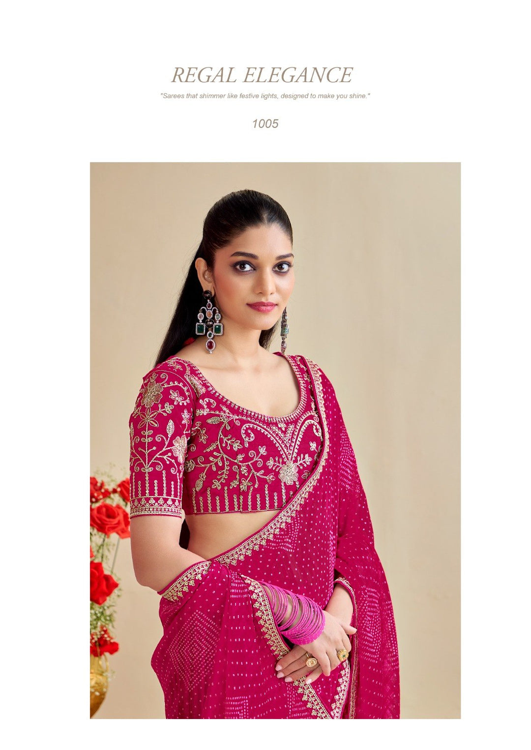 Premium Georgette Bandhani Print Saree with Sequin Embroidery Border &amp; Heavy Designer Blouse -PINK