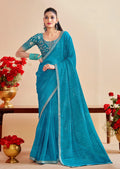Premium Georgette Bandhani Print Saree with Sequin Embroidery Border & Heavy Designer Blouse -SKY BLUE