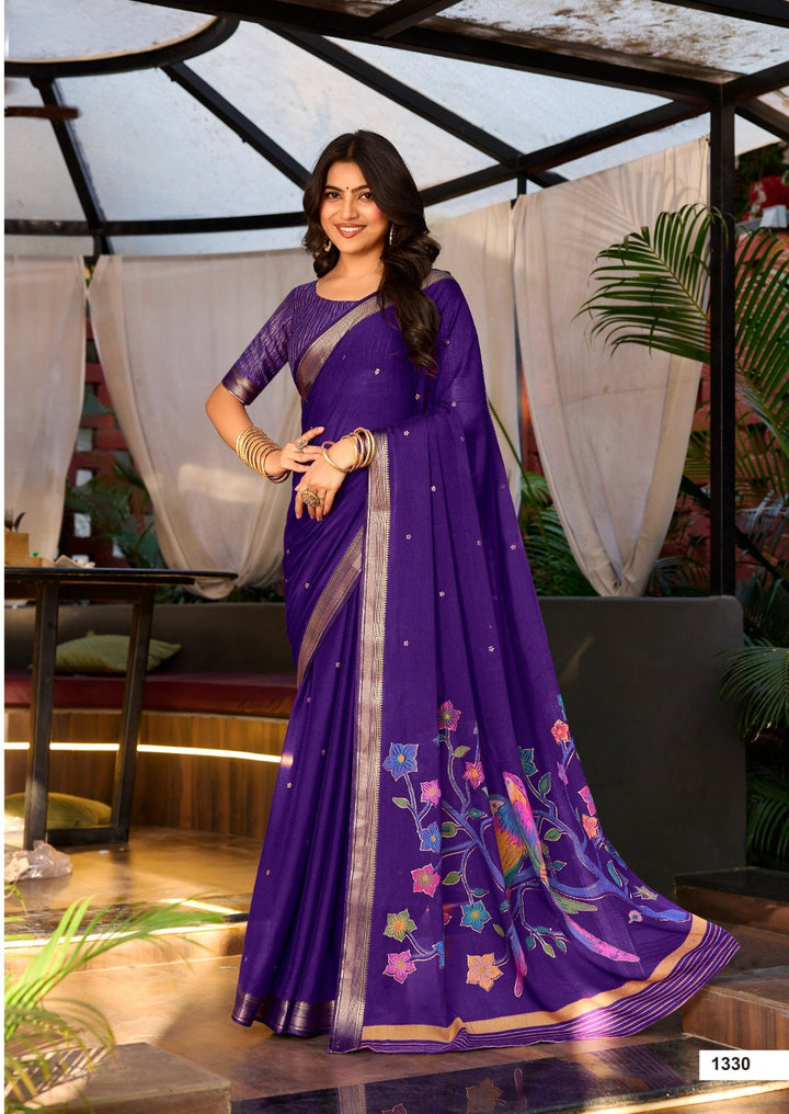 Premium Chinno Viscose Saree with Zari Butti &amp; Parrot Foil Pallu – Elegant Designer Collection