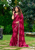 Graceful Floral Chiffon Saree with Zari Weaving & Cutwork Embroidery Border - PINK