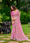 Graceful Floral Chiffon Saree with Zari Weaving & Cutwork Embroidery Border -PINK