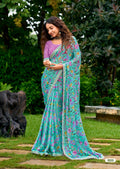 Graceful Floral Chiffon Saree with Zari Weaving & Cutwork Embroidery Border -SKY