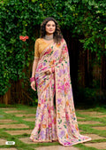 Graceful Floral Chiffon Saree with Zari Weaving & Cutwork Embroidery Border -YELLOW