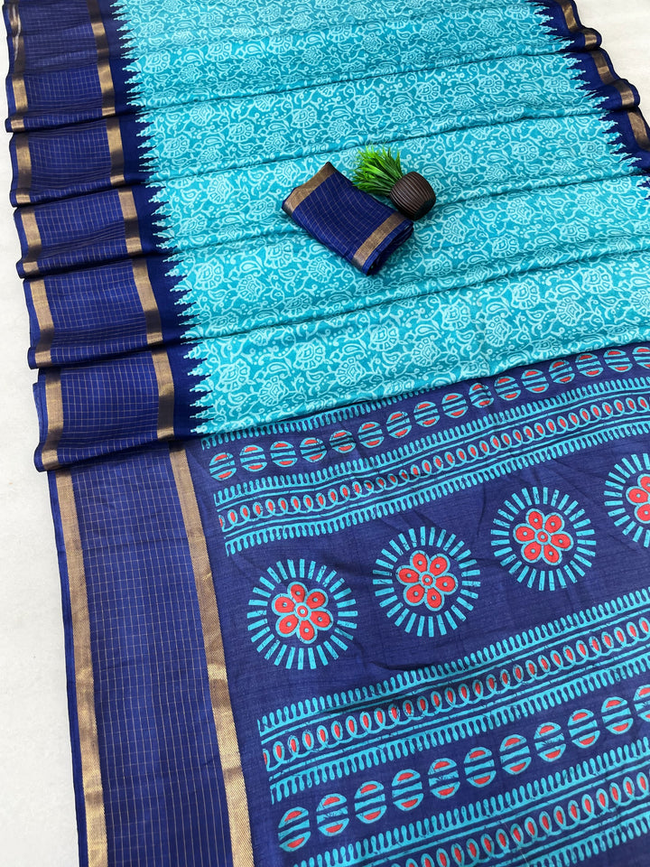 Premium Myrox Bentex Designer Saree - SKY BLUE